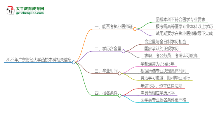 2025年廣東財經(jīng)大學(xué)函授本科學(xué)歷能考執(zhí)業(yè)醫(yī)師證嗎？思維導(dǎo)圖