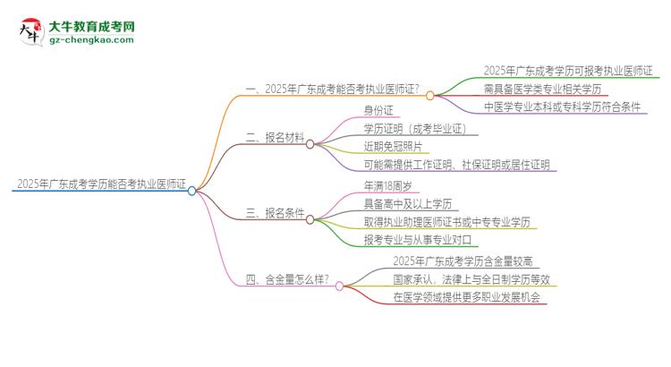 2025年廣東成考學(xué)歷也能考執(zhí)業(yè)醫(yī)師證嗎？思維導(dǎo)圖