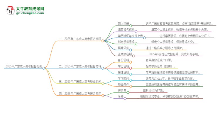 2025年廣東成人高考怎么報(bào)名？報(bào)名流程是？思維導(dǎo)圖