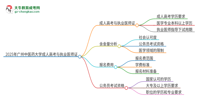 2025年廣州中醫(yī)藥大學(xué)的成人高考學(xué)歷能報考執(zhí)業(yè)醫(yī)師證嗎？思維導(dǎo)圖