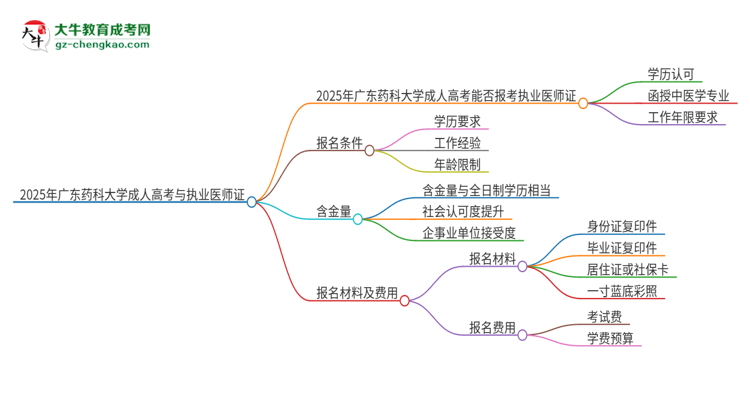 2025年廣東藥科大學(xué)的成人高考學(xué)歷能報(bào)考執(zhí)業(yè)醫(yī)師證嗎？思維導(dǎo)圖