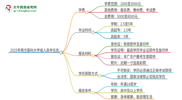 2025年南方醫(yī)科大學成人高考一年學費要多少？思維導圖