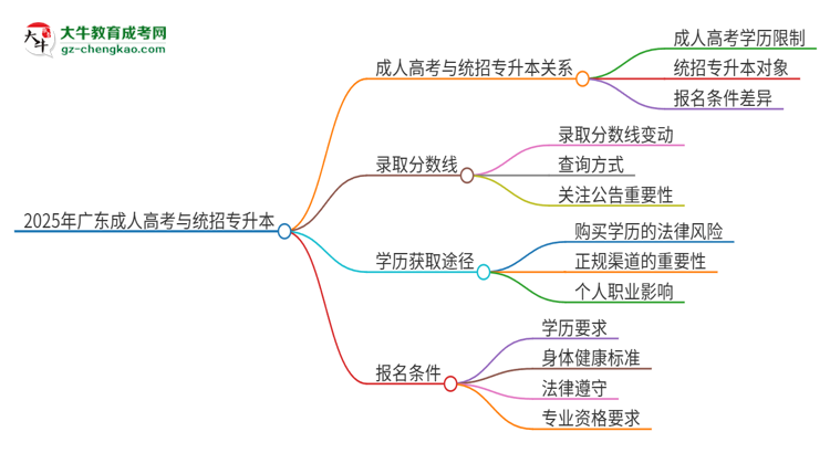 2025年廣東第二師范學(xué)院考完成人高考還能參加統(tǒng)招專升本嗎？思維導(dǎo)圖