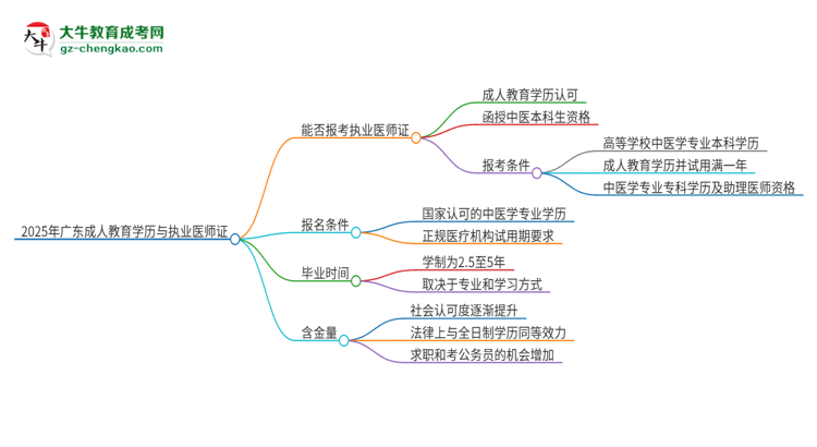 2025年廣東石油化工學(xué)院的成人高考學(xué)歷能報(bào)考執(zhí)業(yè)醫(yī)師證嗎？思維導(dǎo)圖