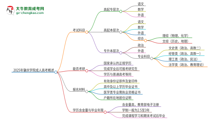 2025年肇慶學(xué)院成人高考入學(xué)考試考幾科？思維導(dǎo)圖