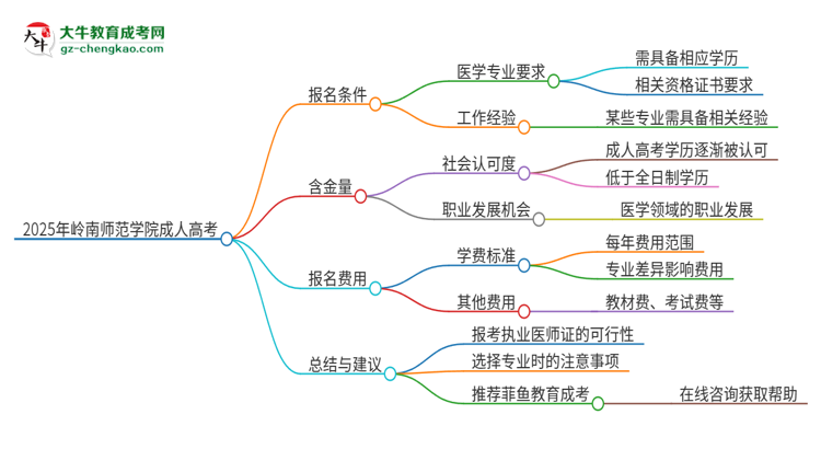 2025年嶺南師范學(xué)院的成人高考學(xué)歷能報(bào)考執(zhí)業(yè)醫(yī)師證嗎？思維導(dǎo)圖