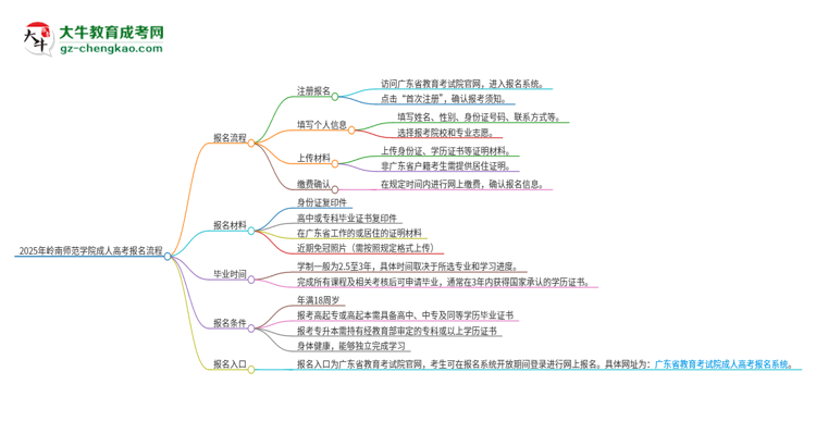 2025年嶺南師范學院成人高考報名流程是什么？思維導圖