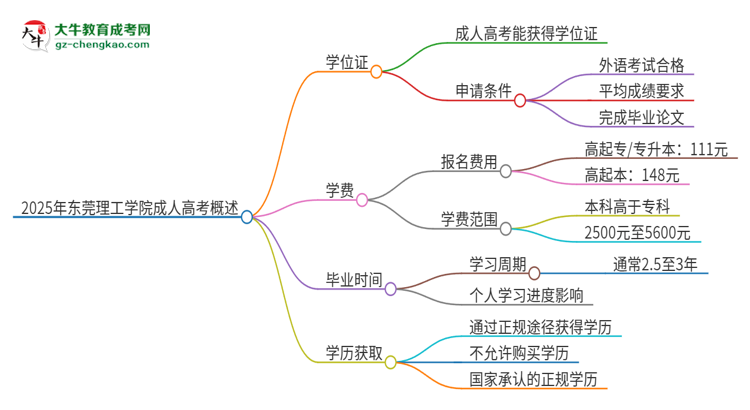 2025年東莞理工學(xué)院成人高考能拿到學(xué)位證嗎？思維導(dǎo)圖