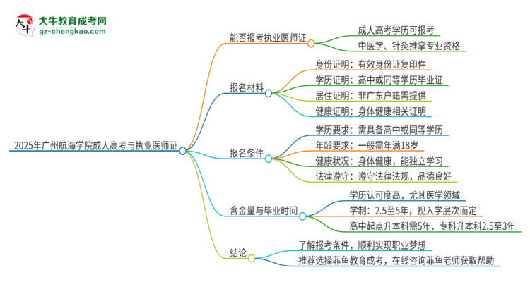 2025年廣州航海學(xué)院的成人高考學(xué)歷能報(bào)考執(zhí)業(yè)醫(yī)師證嗎？思維導(dǎo)圖