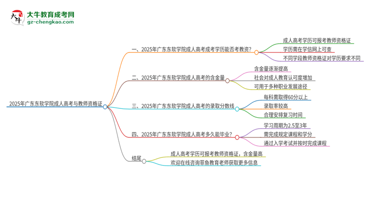 2025年廣東東軟學(xué)院成人高考能考教資嗎？思維導(dǎo)圖