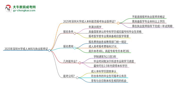 2025年深圳大學成人本科可否報考執(zhí)業(yè)醫(yī)師資格證？思維導圖