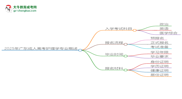 2025年廣東成人高考護(hù)理學(xué)專業(yè)入學(xué)考試科目有哪些？思維導(dǎo)圖