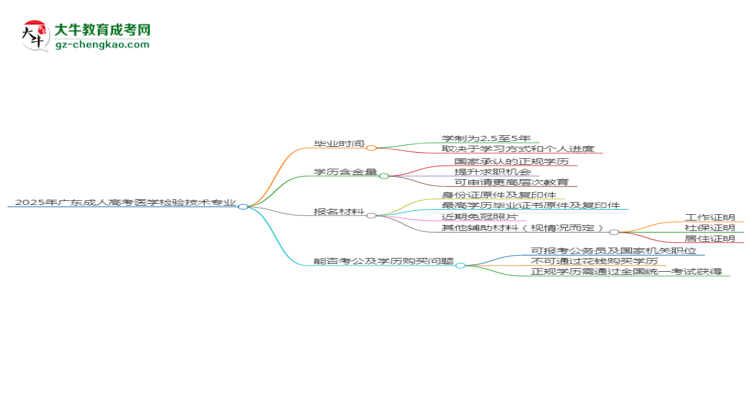 2025年廣東成人高考醫(yī)學(xué)檢驗技術(shù)專業(yè)報名材料需要什么？思維導(dǎo)圖