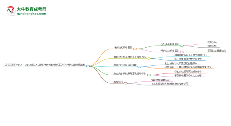 2025年廣東成人高考社會(huì)工作專(zhuān)業(yè)最新加分政策及條件思維導(dǎo)圖