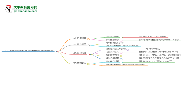 2025年暨南大學(xué)成考電子商務(wù)專(zhuān)業(yè)最新加分政策及條件思維導(dǎo)圖
