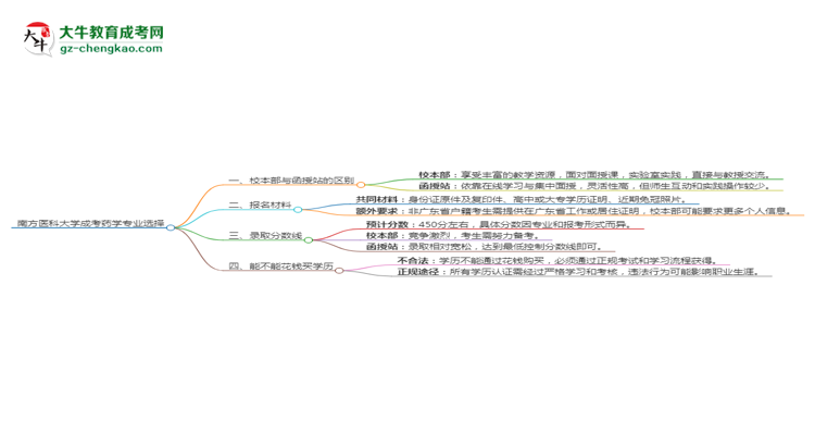 南方醫(yī)科大學(xué)2025年成考藥學(xué)專業(yè)校本部和函授站哪個(gè)更好？思維導(dǎo)圖