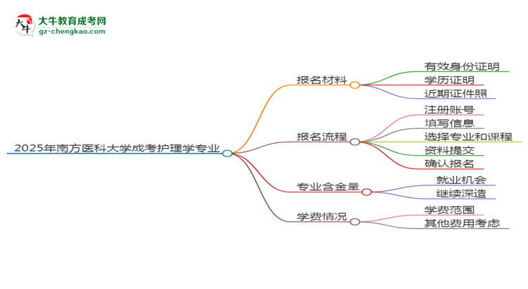 2025年南方醫(yī)科大學成考護理學專業(yè)報名材料需要什么？思維導圖