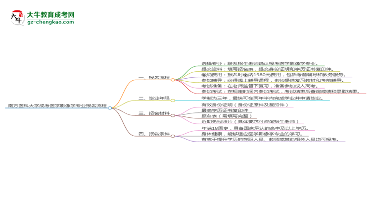 南方醫(yī)科大學(xué)成考醫(yī)學(xué)影像學(xué)專(zhuān)業(yè)2025年報(bào)名流程思維導(dǎo)圖