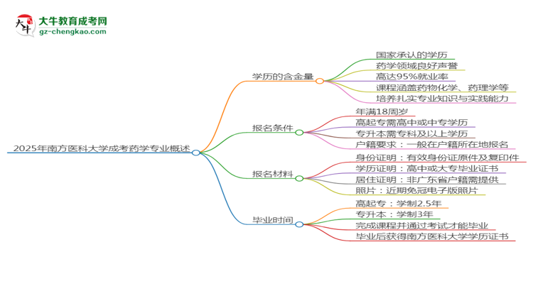 2025年南方醫(yī)科大學(xué)成考藥學(xué)專業(yè)學(xué)歷的含金量怎么樣？思維導(dǎo)圖