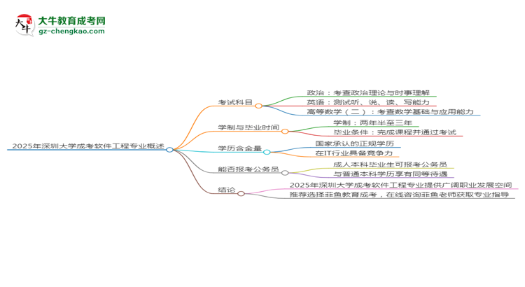 2025年深圳大學(xué)成考軟件工程專業(yè)入學(xué)考試科目有哪些？思維導(dǎo)圖