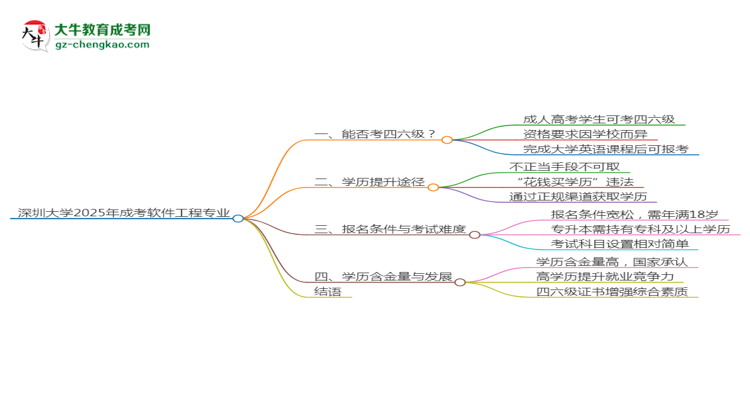 深圳大學(xué)2025年成考軟件工程專業(yè)生可不可以考四六級(jí)？思維導(dǎo)圖