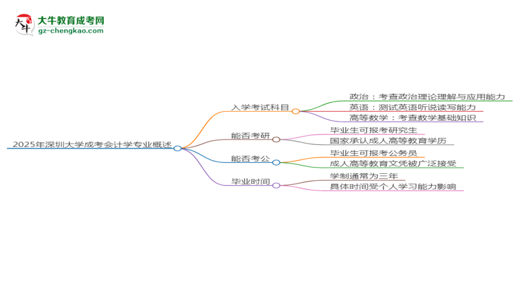2025年深圳大學(xué)成考會(huì)計(jì)學(xué)專業(yè)入學(xué)考試科目有哪些？思維導(dǎo)圖