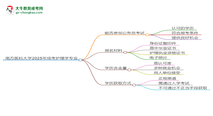 南方醫(yī)科大學(xué)2025年成考護(hù)理學(xué)專業(yè)學(xué)歷能考公嗎？思維導(dǎo)圖
