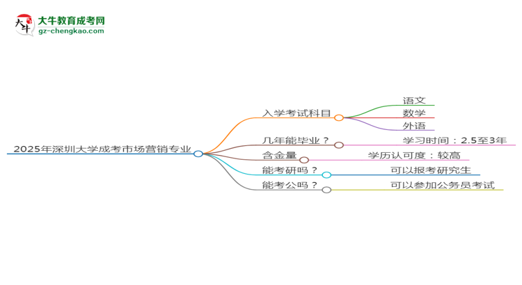 2025年深圳大學(xué)成考市場營銷專業(yè)入學(xué)考試科目有哪些？思維導(dǎo)圖