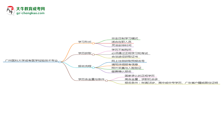 廣州醫(yī)科大學成考醫(yī)學檢驗技術(shù)專業(yè)是全日制的嗎？（2025最新）思維導圖