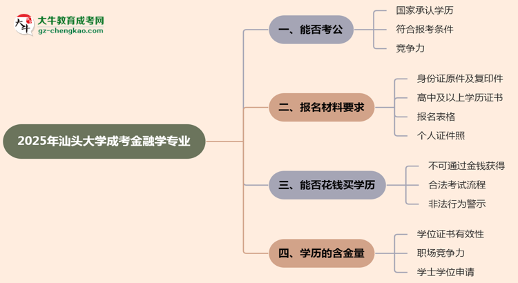 汕頭大學2025年成考金融學專業(yè)學歷能考公嗎？思維導圖