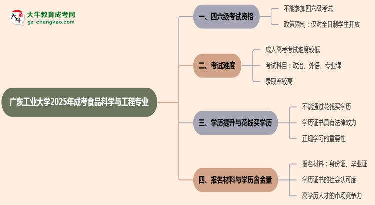 廣東工業(yè)大學(xué)2025年成考食品科學(xué)與工程專業(yè)生可不可以考四六級(jí)？思維導(dǎo)圖