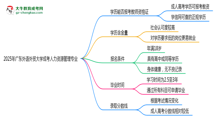 2025年廣東外語外貿(mào)大學(xué)成考人力資源管理專業(yè)學(xué)歷能報考教資嗎？思維導(dǎo)圖