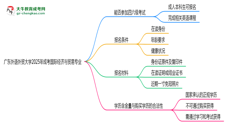 廣東外語外貿(mào)大學(xué)2025年成考國際經(jīng)濟與貿(mào)易專業(yè)生可不可以考四六級？思維導(dǎo)圖