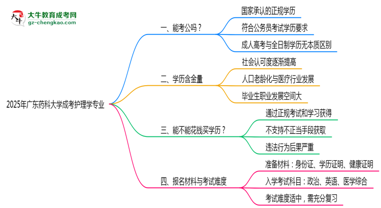 廣東藥科大學(xué)2025年成考護(hù)理學(xué)專業(yè)學(xué)歷能考公嗎？思維導(dǎo)圖