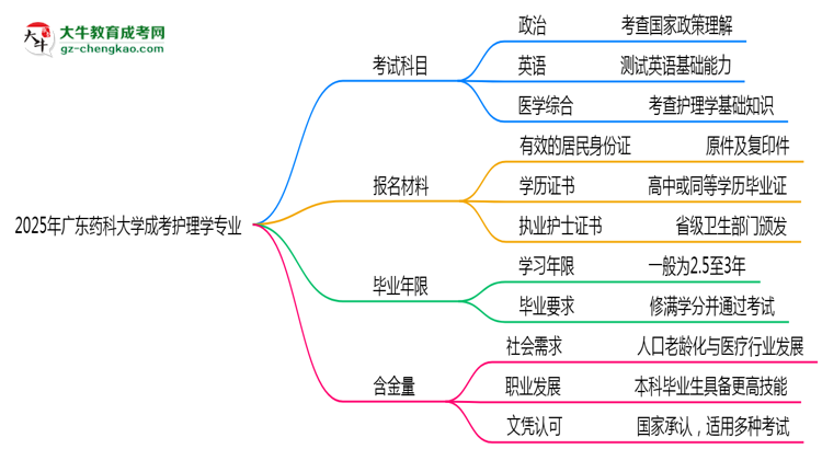 2025年廣東藥科大學(xué)成考護(hù)理學(xué)專業(yè)入學(xué)考試科目有哪些？思維導(dǎo)圖
