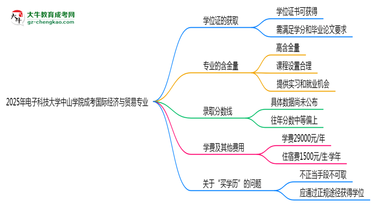 2025年電子科技大學(xué)中山學(xué)院成考國際經(jīng)濟(jì)與貿(mào)易專業(yè)能拿學(xué)位證嗎？思維導(dǎo)圖