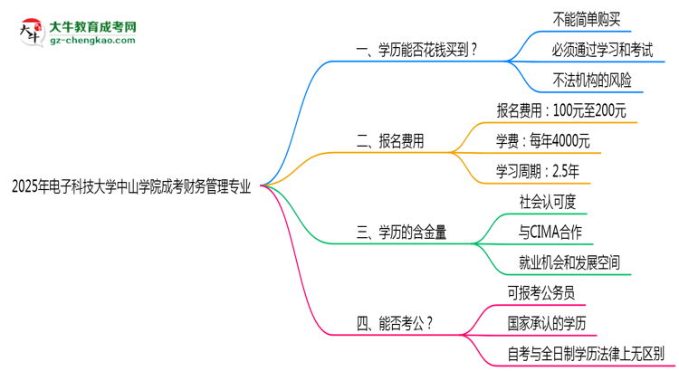 2025年電子科技大學(xué)中山學(xué)院成考財(cái)務(wù)管理專(zhuān)業(yè)學(xué)歷花錢(qián)能買(mǎi)到嗎？思維導(dǎo)圖
