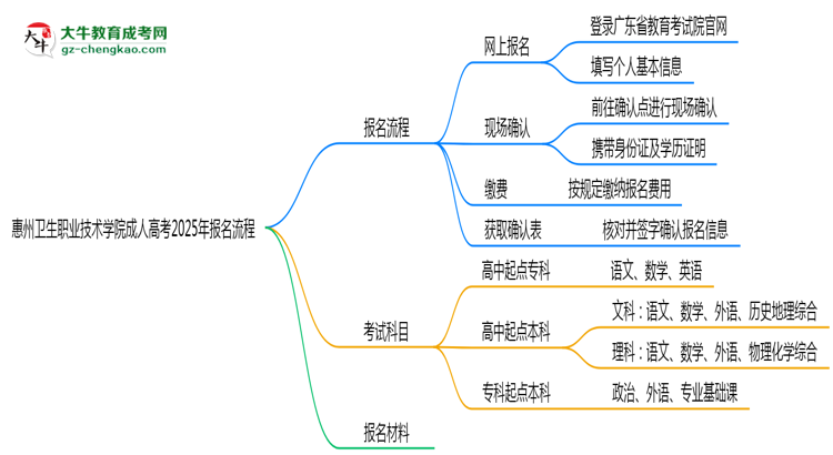 惠州衛(wèi)生職業(yè)技術(shù)學(xué)院成人高考2025年報名流程思維導(dǎo)圖