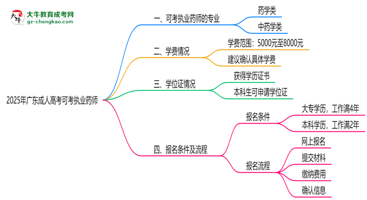 2025年廣東成人高考可考執(zhí)業(yè)藥師的專(zhuān)業(yè)目錄思維導(dǎo)圖