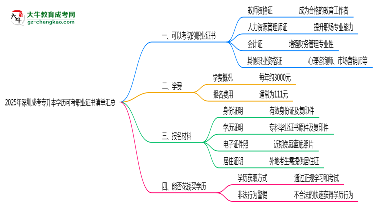 2025年深圳成考專升本學歷可考職業(yè)證書清單匯總思維導圖