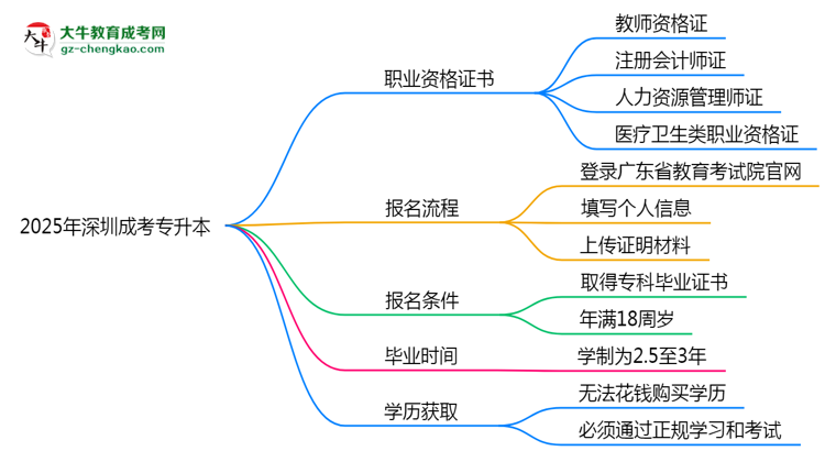 2025年深圳成考專升本可考取職業(yè)資格證書思維導圖
