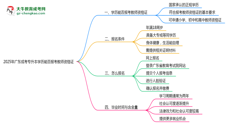 2025年廣東成考專升本學(xué)歷能否報考教師資格證思維導(dǎo)圖