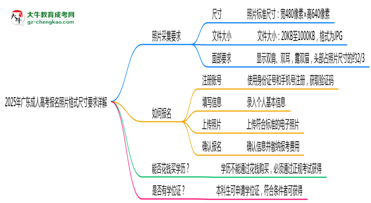 2025年廣東成人高考報(bào)名照片格式尺寸要求詳解思維導(dǎo)圖