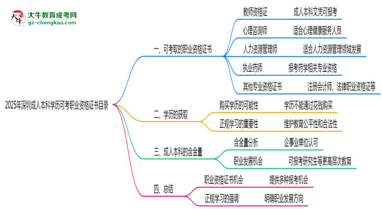 2025年深圳成人本科學歷可考職業(yè)資格證書目錄思維導(dǎo)圖