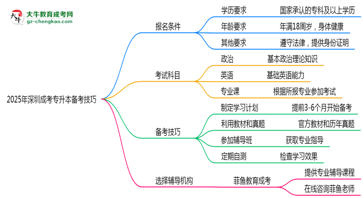 2025年深圳成考專(zhuān)升本零基礎(chǔ)備考通過(guò)技巧思維導(dǎo)圖