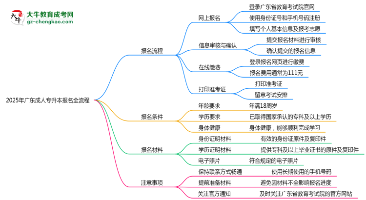 2025年廣東成人專升本報名全流程是怎樣的？思維導(dǎo)圖