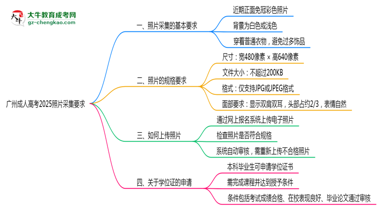 廣州成人高考2025照片采集要求官方標準思維導圖
